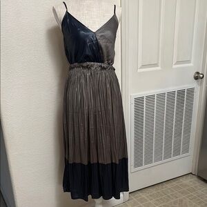 Elegant Two-Tone color block silver and navy blue Spaghetti Strap Dress size XS